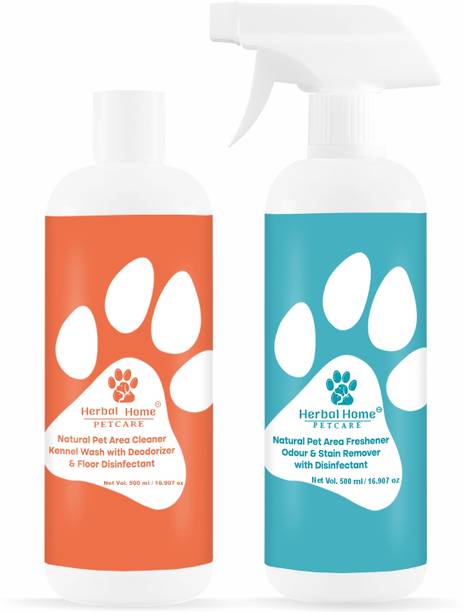 Herbal Home Pet Area Cleaner 500ml + Freshener 500 ml | Pet Odour & Urine Smell Remover Pet Cage Cleaner