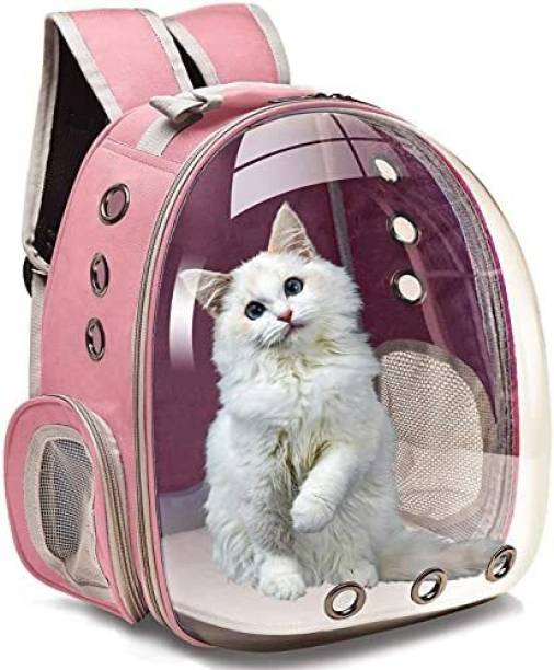 GLOBE OF PETS Pet Transparent Cat Carrier Backpack Puppy Kitty Breathable cat bag for Travel PINK Backpack Pet Carrier
