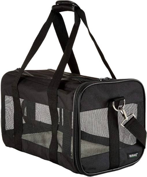 Buraq Soft-Sided Mesh Pet Carrier Bag - for Travel, Hiking Black Airline Pet Carrier