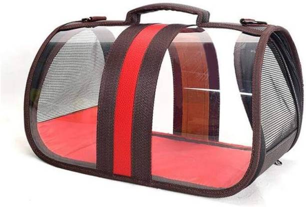 Emily Pets Cat Carrier Pet Handbag Travel See-Through Design Breathable Shoulder Bag Red Car Pet Carrier