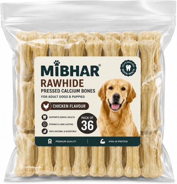Mibhar 3 Inch Rawhide Dog Chew Bones, Chicken Flavour Dental Treats Pack of 24 f