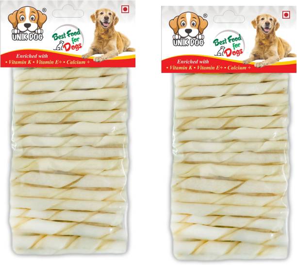 Unik Dog Chew Sticks Chew Sticks Rawhide Dog Treat Twisted Chew-Sticks White 2 Kg Mutton, Chicken, Mint Dog Chew