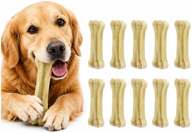 NRKTOO 3 Inch Rawhide Pressed Dog Bones – Pack of 10 | Natural Long Lasting Dog 