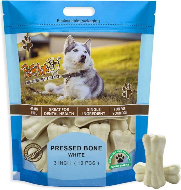 Petrix Pressed Dog Bone 3inch (10pcs), Rawhide Chew Bone for Dog Training & Oral Health Chicken Dog Chew