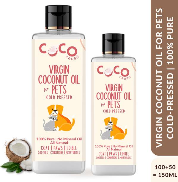 COCO CRUSH Virgin Coconut oil for Cats, Dogs, Puppy | Cold-Pressed, Edible, & Hair Massage 150 ml Pet Coat Cleanser