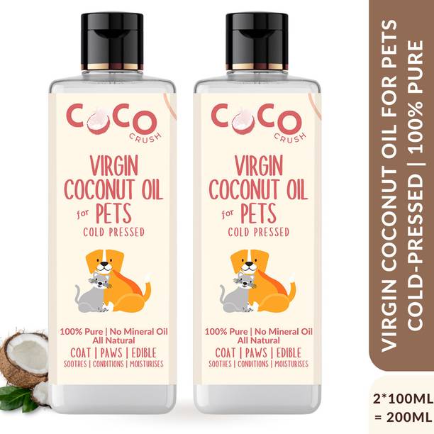 COCO CRUSH Virgin Coconut oil for Cats, Dogs, Puppy | Cold-Pressed, Edible, & Hair Massage 200 ml Pet Coat Cleanser