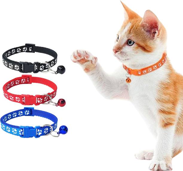 Buraq 3 Pcs Paw Print Cat Collar with Bell for Indoor & Outdoor Use, Solid & Safe Bell Cat Collar Charm