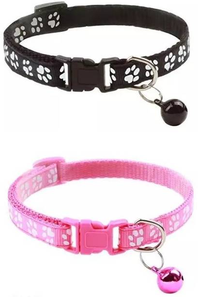 DOSAN Adjustable Printed Collor 2pc Bell Dog & Cat Collar Charm