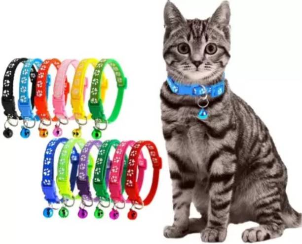DRK Shop Mart Cat Collar Belt for Kitten with Bell Paw Print Nylon Made 2 Pcs All Age Group Bell Cat Collar Charm