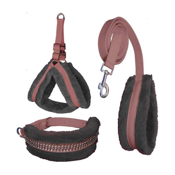 ALCAZAR Fur Harness, Leash & Collar Combo Set (Recommanded for 25-35KG PET) Adju