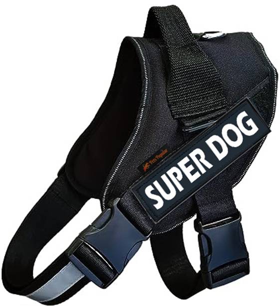 PETSPOPULAR Black Print Super Dog Adjustable No Pull Harness with Rope Dog Standard Harness