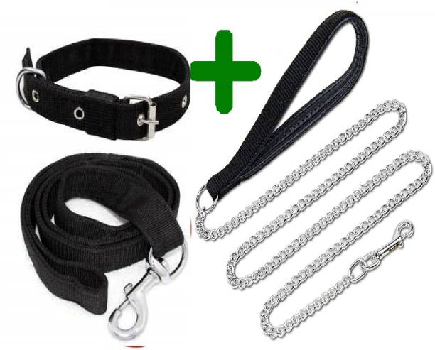 SENAPATI Combo Dog Chain Leash Collar & Belt Set 1 inch Medium Dog Collar & Chain