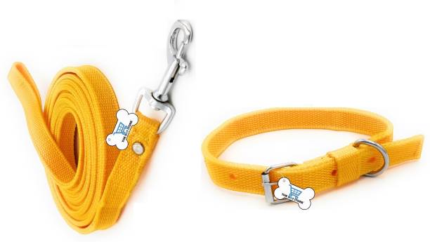 THE DDS STORE Dog Belt Combo of Yellow Dog Collar & Leash Specially for Small Breeds Dog & Cat Collar & Leash