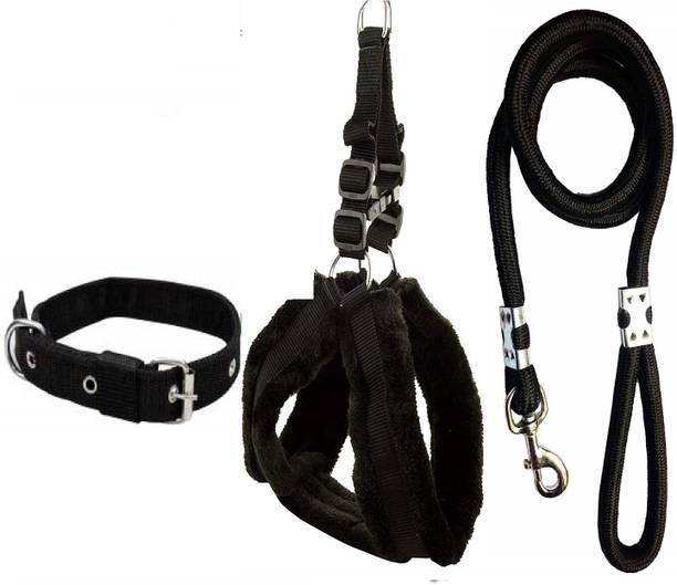 SENAPATI Combo Dog Fur Harness Belts Neck Collar and Rope Set (Waterproof) Dog Collar & Leash