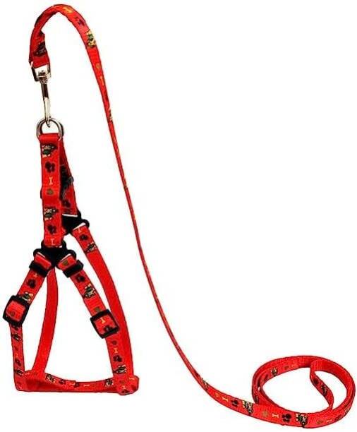 PSK PET MART Nylon Dog Harness & Leash Set with Fur 0.75 inch Small - (Chest Size - 23-28) Dog & Cat Collar & Leash