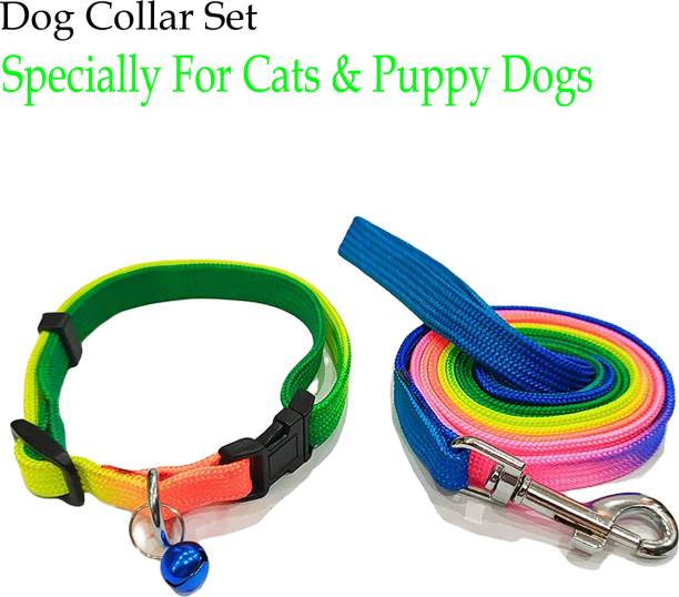 WROSHLER Good Quality Nylon 1/2 inch Rainbow Cat & Puppy Dog Collar Leash[color may very] Dog & Cat Collar & Leash