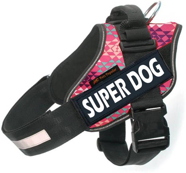 PETSPOPULAR Red Print Super Dog Adjustable No Pull Harness with Rope Dog Standard Harness