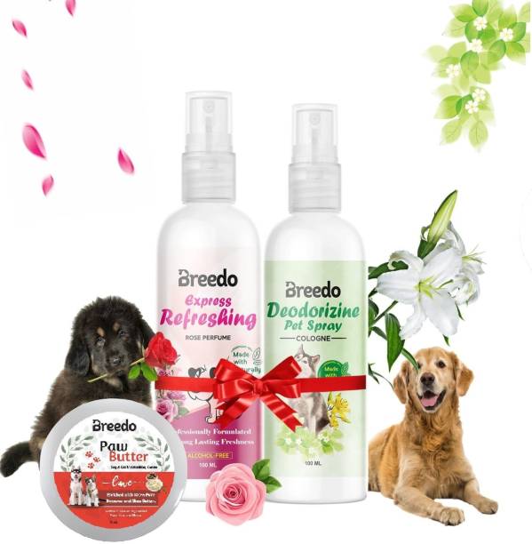 Breedo Dog Refreshing Spray + Deodorizine Spray + Paw Butter Moisturizing & Soft Cream Heal, Repair, Soften, Dry, Cracked, Paws & Elbows Cologne