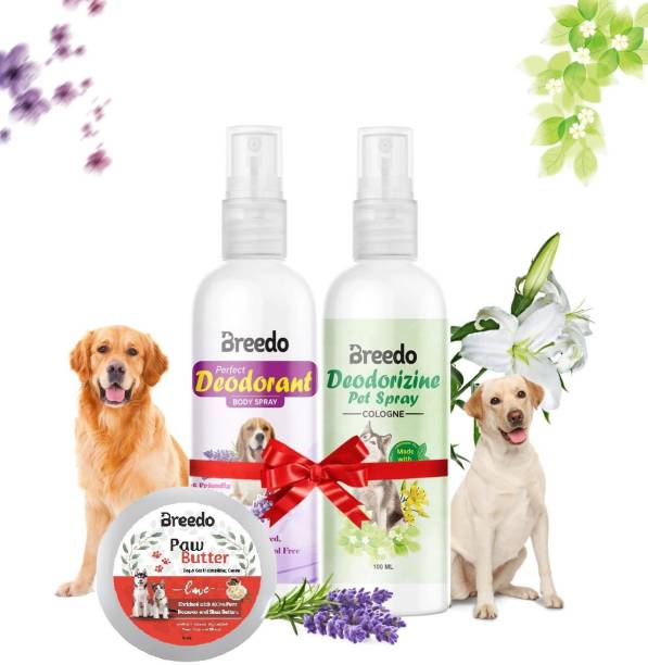 Breedo Dog Deodorant Spray + Deodorizine Spray + Paw Butter Moisturizing & Soft Cream Heal, Repair, Soften, Dry, Cracked, Paws & Elbows Cologne