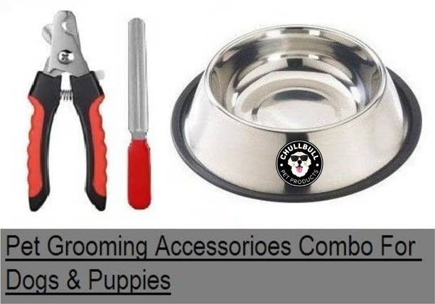 chullbull pet products Combo Of 2 Imported High Quality Dog Need Food Bowl + Nai