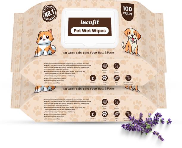 Paramount Incofit 200 Pulls Anti-Bacterial Pet Wet Wipes for Dogs, Puppies, Cats, Rabbits & Small Pet Ear Eye Wipes