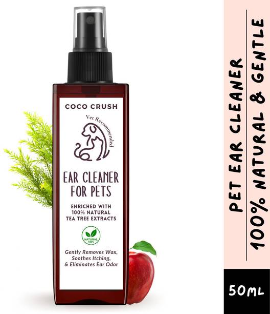 COCO CRUSH 100% Natural Pet Ear Cleaner, 50ml - Fastest Itch Relief & Squeaky Clean Ears | Pet Ear Eye Wipes