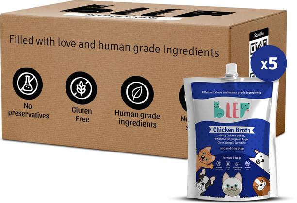 BLEP Human Grade Chicken Broth for Cats & Dogs (100gm *5 ) Full Meal & Topper Chicken 0.5 kg (5x0.1 kg) Wet Adult, Senior, Young Dog & Cat Food