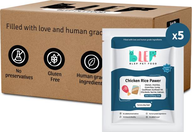 BLEP Human Grade Chicken Rice 100% Natural Dog Food (100gm x 5) Full Meal & Topper Chicken 0.5 kg (5x0.1 kg) Wet Adult, Senior, Young Dog & Puppy Food
