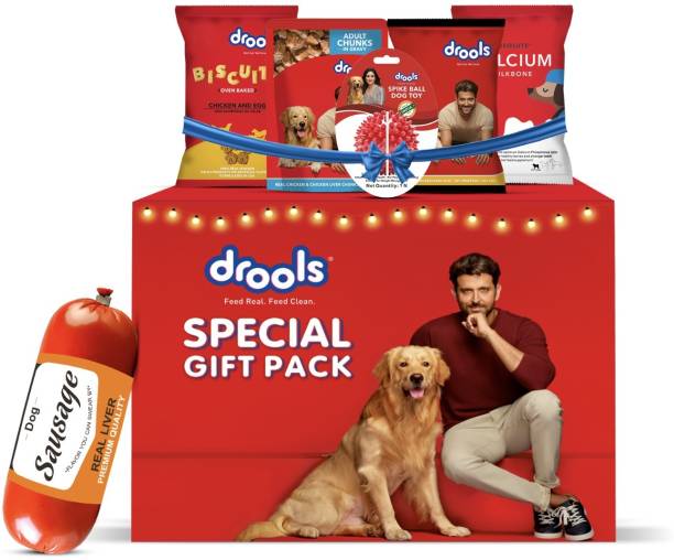 Drools Special Gift Box - Set of 11 ( Food , Treats and Toys) Chicken, Egg, Liver Chunks 1.5 kg Dry Adult Dog Food