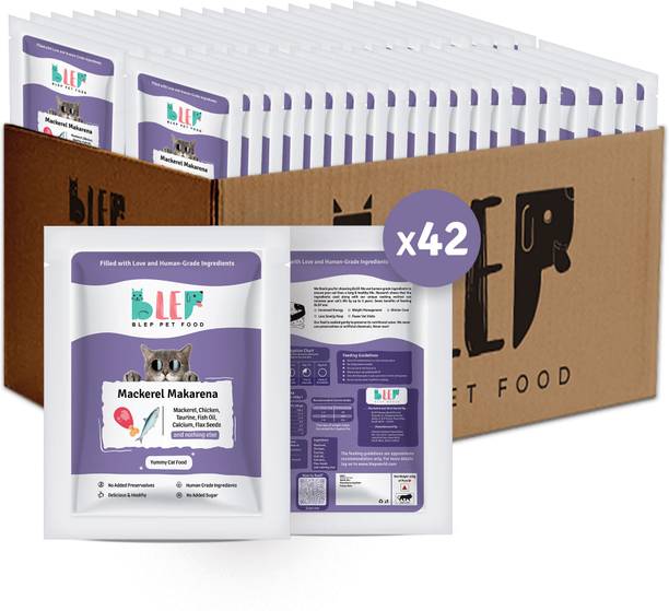 BLEP Human Grade Mackerel Makarena Natural Cat Food (100gm X 42) Full Meal & Topper Fish 4.2 kg (42x0.1 kg) Wet Adult, Senior, Young Cat Food