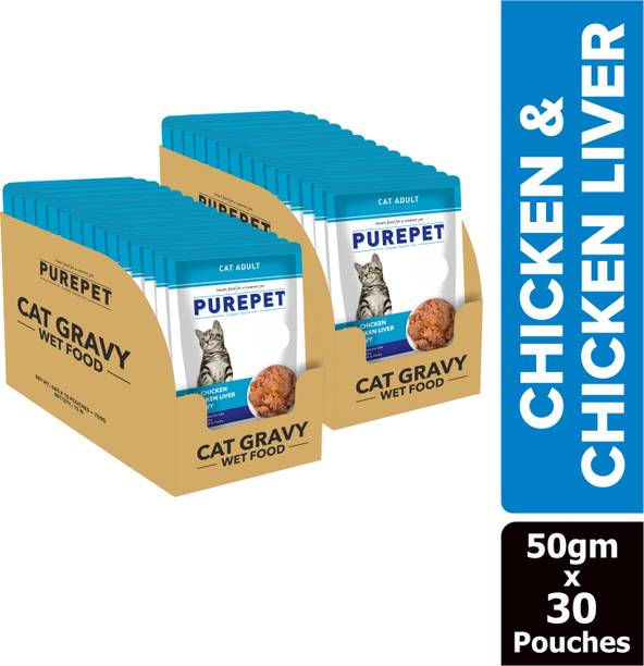 purepet Real Chicken Liver and Chunks of Chicken 1.5 kg (30x0.05 kg) Wet Adult Cat Food