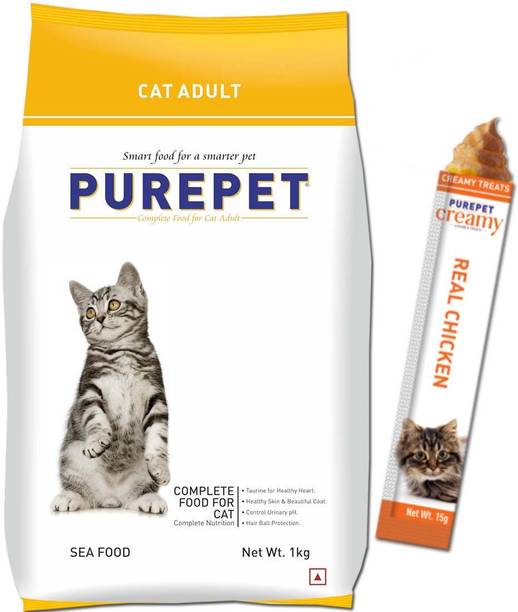 प्योरपेट Purepet Adult Dry Cat Food Sea Food Flavour, 1 kg Pack 1 kg भोजन