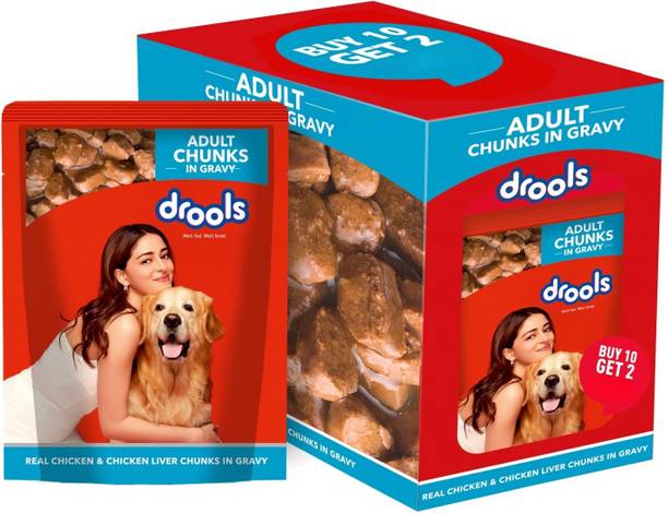 Drools Chicken Liver Chunks and Real Chicken 0.72 kg (12x0.06 kg) Wet Adult Dog 