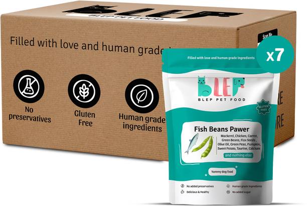 BLEP Human Grade Fish Beans 100% Natural Dog Food (200gm x 7) Full Meal & Topper Fish 1.4 kg (7x0.2 kg) Wet Adult, Senior, Young Dog & Puppy Food