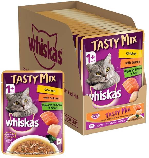 Whiskas Tasty Mix Chicken, Salmon 0.98 kg (14x0.07 kg) Wet Adult Cat Food
