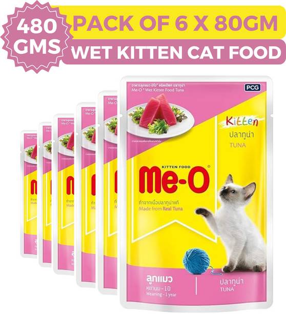 Me-O MEO WET CAT FOOD TUNA FOR KITTENS 480 GM (PACK OF 6 x 80GM) Tuna 0.48 kg (6x0.08 kg) Wet Young Cat Food