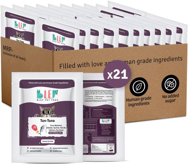 BLEP Human Grade Tun Tuna 100% Natural Cat Food (100gm X 21) Full Meal & Topper Fish 2.1 kg (21x0.1 kg) Wet Adult, Senior, Young Cat Food