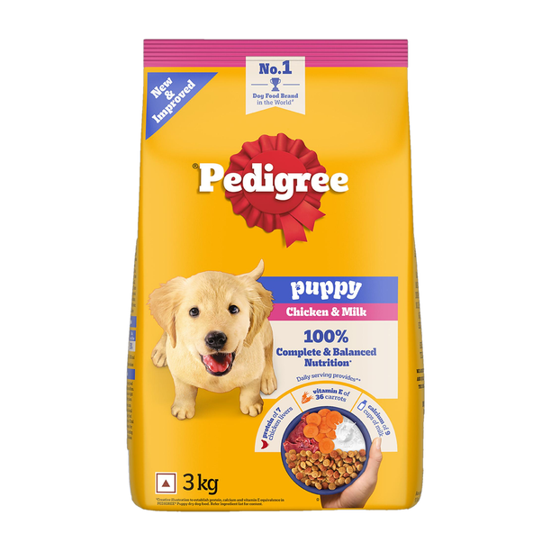 PEDIGREE 100% Nutrition Chicken, Milk 3 kg Dry Young Puppy Food