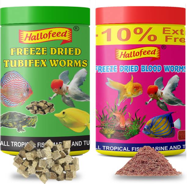 Hallofeed combo Blood Worms 10 gm & Tubifex Worms 12gm 0.1 kg (2x0.05 kg) Dry Senior, Young, Adult Fish Food