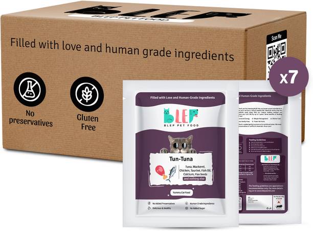 BLEP Human Grade Tun Tuna 100% Natural Cat Food (100gm X 7) Full Meal & Topper Fish 0.7 kg (7x0.1 kg) Wet Adult, Senior, Young Cat Food