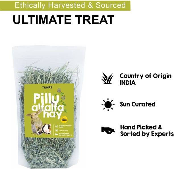 TUNAI Pillu Alfalfa Dried Hay for Small Animals 0.5 kg Dry Adult, New Born, Senior, Young Rabbit Food