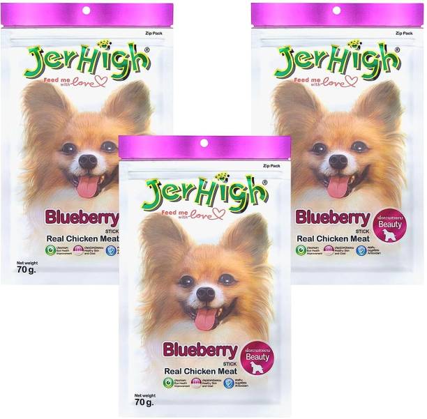 Foodie Puppies Jerhigh High Protein Real Chicken Meat Healthy Dog Treats Blueberry (70gm X 3) 0.21 kg (3x0.07 kg) Dry Adult, Senior, Young Dog Food