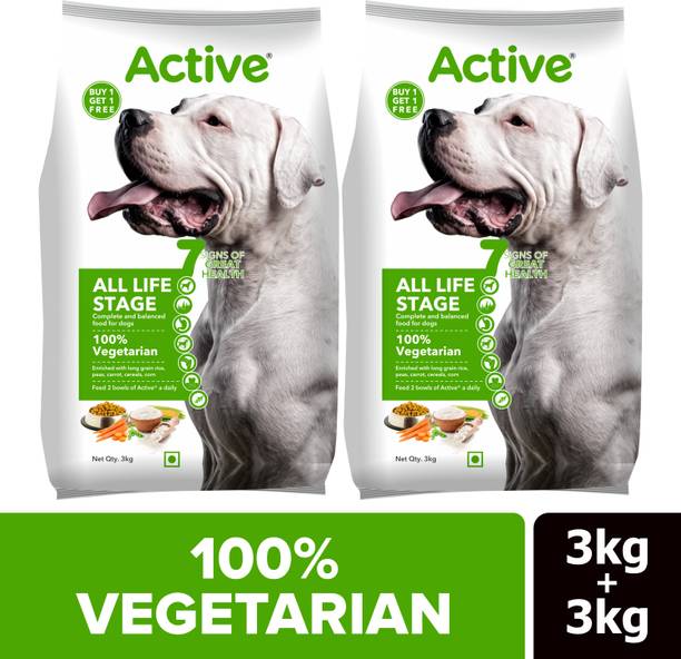 Active Buy 1 Get 1 All Breed 100% Vegetable 6 kg (2x3 kg) Dry Adult Dog Food