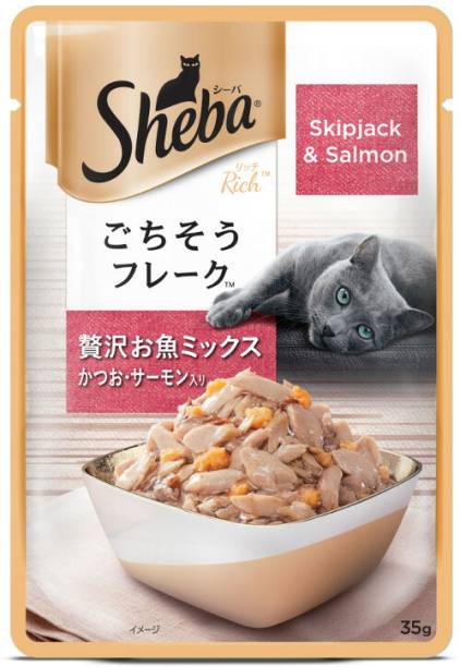 Sheba Sheba Premium Wet Cat Food Food, Fish Mix (Skipjack & Salmon), 35g Pouch Salmon 0.35 kg Wet Adult Cat Food