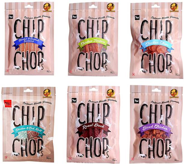Foodie Puppies 6in1 Chip Chop Dog Treat Combo Pack - 70g, Multiple Flavor Treat for Dogs Chicken 0.42 kg (6x0.07 kg) Dry Adult, New Born, Senior, Young Dog Food