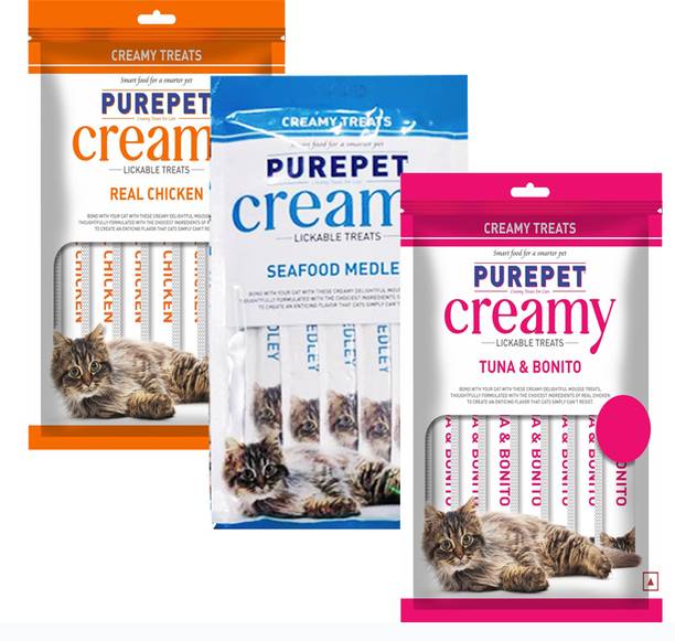 Purepet PUREPET CREANY TREAT COMBO Chicken, Sea Food, Tuna 0.2 kg (3x0.07 kg) Wet Adult Cat Food