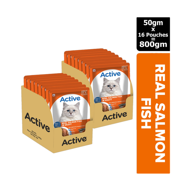 Active Twin pack (50g x 16)16 Pouches in Gravy,Real Salmon Salmon 0.8 kg (16x0.0