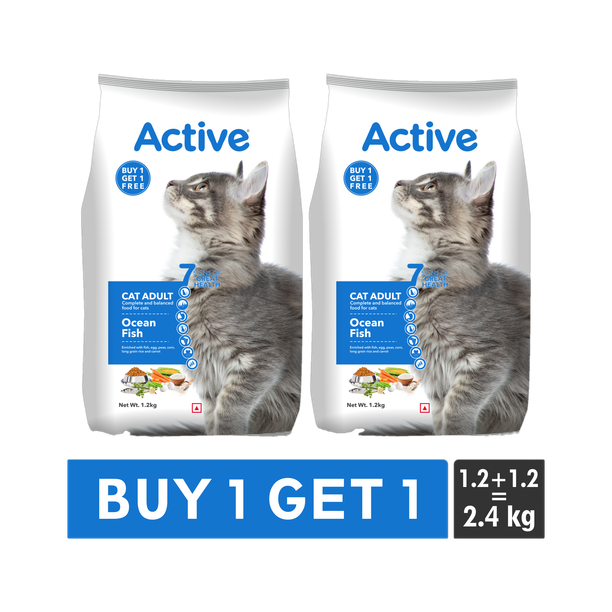 Active Buy 1 Get 1 ,Ocean Fish 2.4 kg (2x1.2 kg) Dry Adult Cat Food
