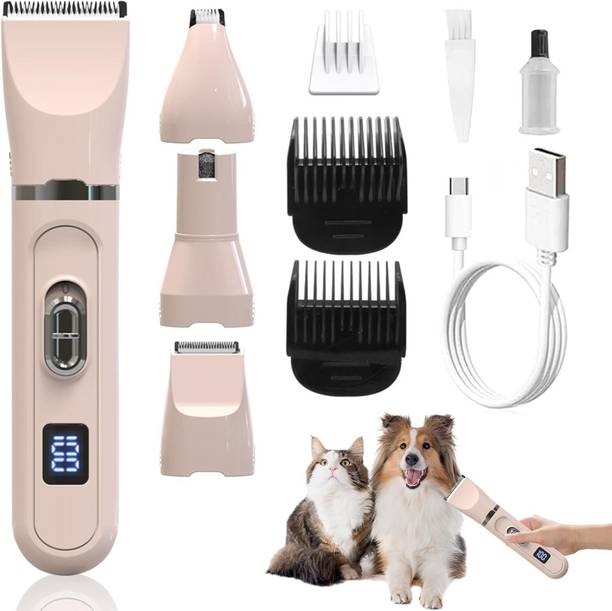 TOPHAVEN 4-in-1 Pet Grooming Kit with Clippers, Trimmer, and Nail Grinder Pink Pet Hair Trimmer