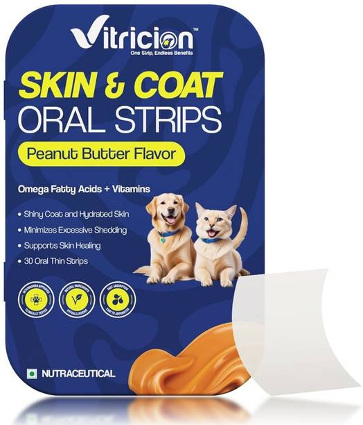 Vitricion Skin & Coat Oral Strips | Shiny Fur, Omega Fatty Acids, Vitamins Pet Health Supplements